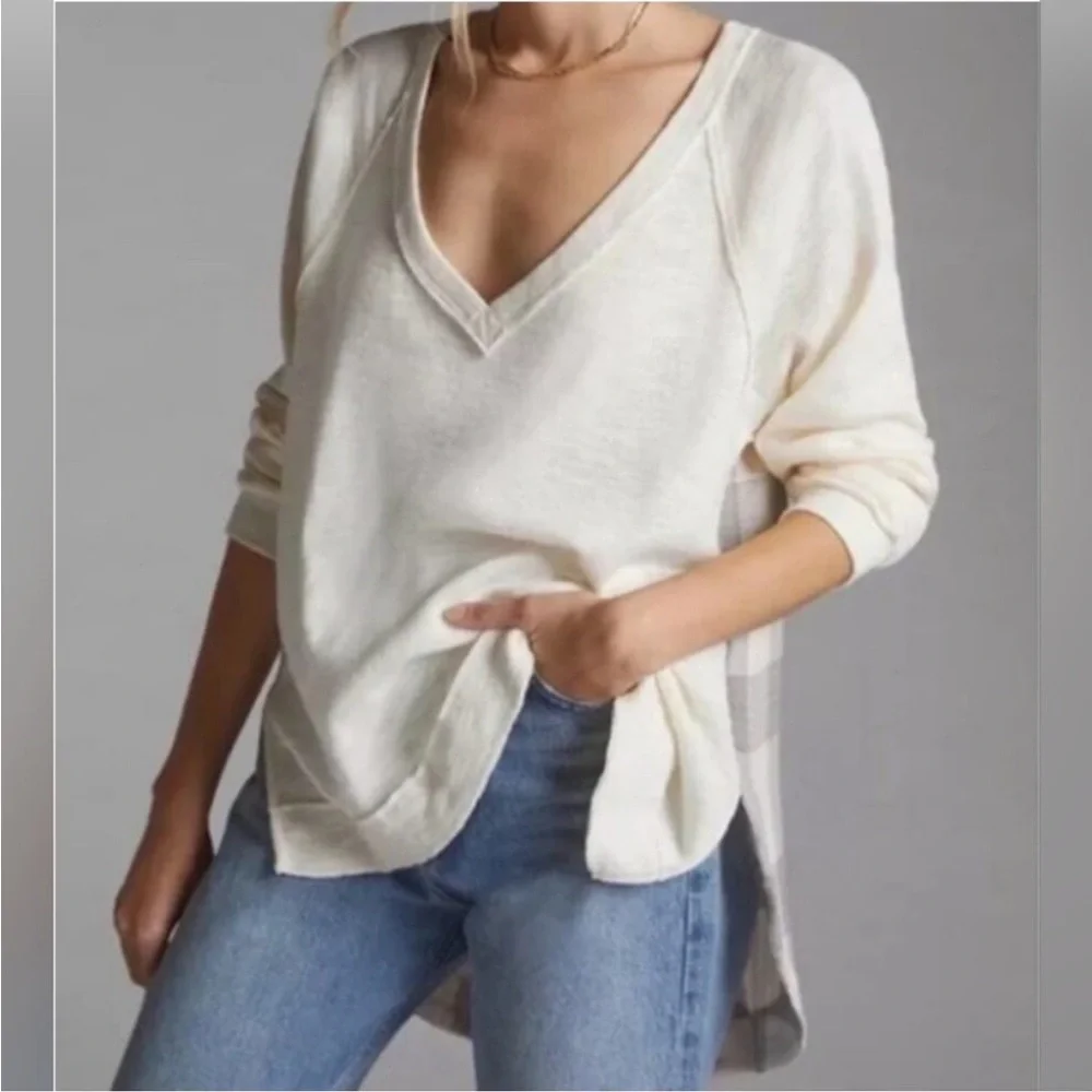 NWT Anthropologie Pilcro Tunic Top Oversized Plaid Long Sleeve Boho‎ Size S